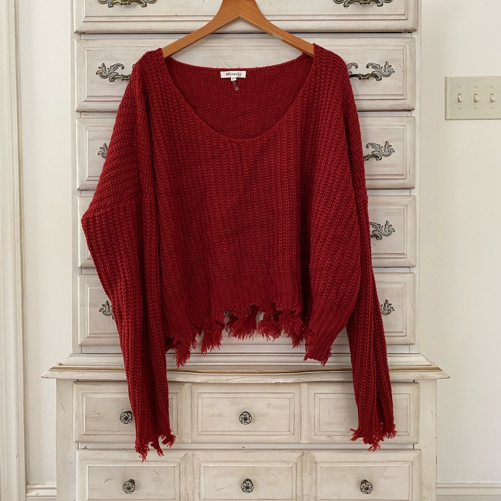 Vici Red Distressed Sweater